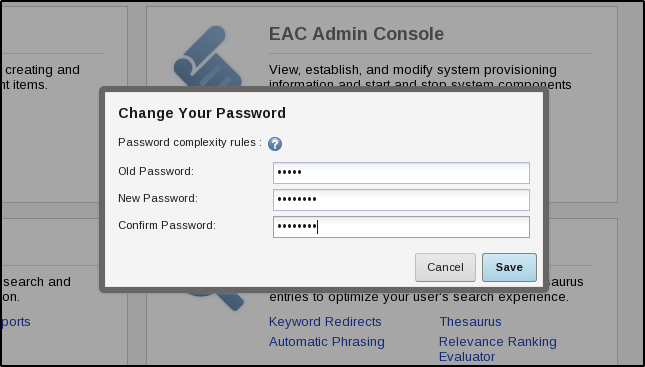 Change Password using Endeca Workbench Change Password using Endeca Workbench