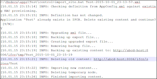 Endeca Import Site command Endeca Import Site command